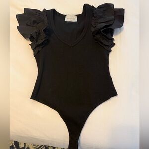 Black Bodysuit With Ruffle Sleeves